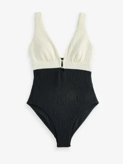 Hot Mint Velvet Black/White Hardwear Plunge Tummy Control Swimsuit