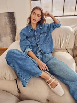 Mint Velvet Blue 100% Cotton Cropped Denim Shirt^Women Blouses & Shirts