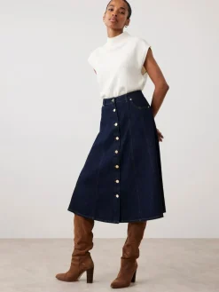 Mint Velvet Blue Denim Midi Skirt^Women Skirts