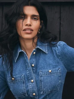 Mint Velvet Blue Indigo Denim Midi Shirt Dress^Women Dresses|Midi Dresses