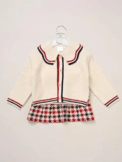 Miss True Knit White Cardigan with Check Skirt^ Shorts & Skirts