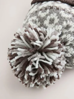 Next Pom Beanie Hat (3mths-16yrs) Mocha Brown Fairisle