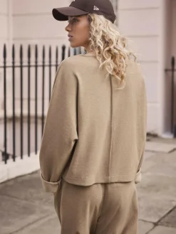 Next Mocha Brown Soft Brushed Finish Slouch Neck Longsleeve Sweatshirt^Women Hoodies & Sweatshirts