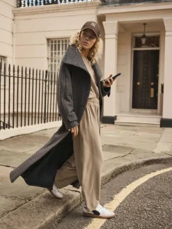 Next Mocha Brown Soft Brushed Finish Barrel Leg Trousers^Women Leggings & Sweatpants