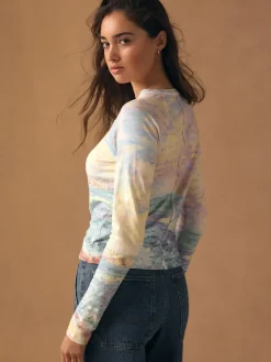 Next Monet Graphic License Long Sleeve Washed Effect Raw Seam T-Shirt