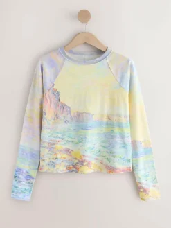 Next Monet Graphic License Long Sleeve Washed Effect Raw Seam T-Shirt