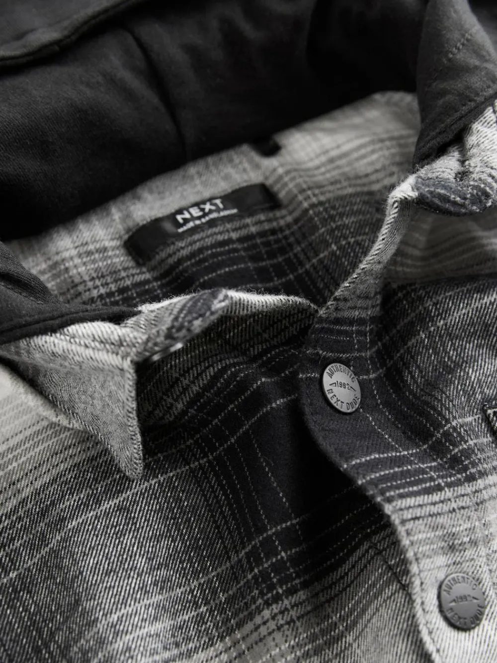 New Next Long Sleeve Check Hooded Shirt (3-16yrs) Mono Core