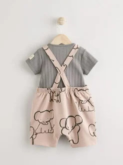 Next Mono Elephant Jersey 100% Cotton Dungaree and Bodysuit Baby Set (0mths-2yrs)^BOY Dungarees