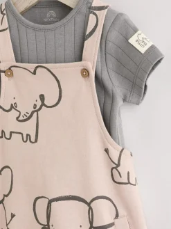 Next Mono Elephant Jersey 100% Cotton Dungaree and Bodysuit Baby Set (0mths-2yrs)^BOY Dungarees