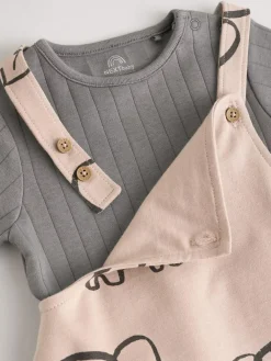 Next Mono Elephant Jersey 100% Cotton Dungaree and Bodysuit Baby Set (0mths-2yrs)^BOY Dungarees