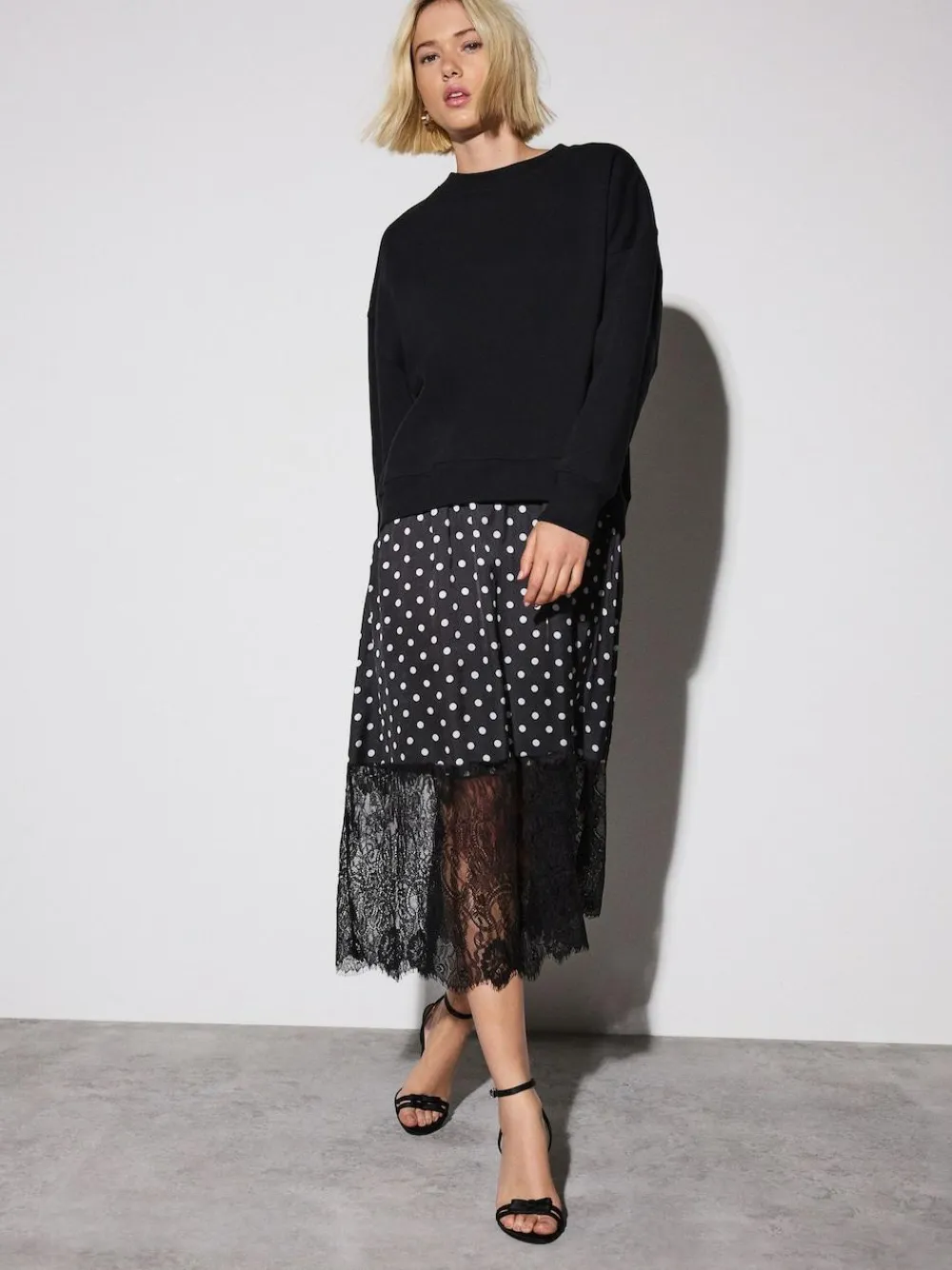 Best Next Mono Spot 2-In-1 Sweatshirt With Satin Midi Skirt
