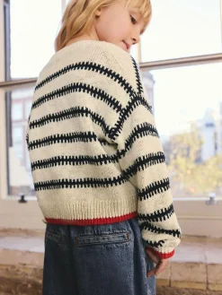 Next Mono Stripe V-Neck Stitch Cardigan (3-16yrs)^ Knitwear & Sweaters|Knitwear