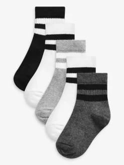 Next Monochrome Cushioned Footbed Cotton Rich Ribbed Tipped Socks 5 Pack^BOY Socks