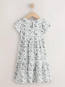 Online Next Angel Sleeve Crinkle Dress (3-16yrs) Monochrome Ditsy