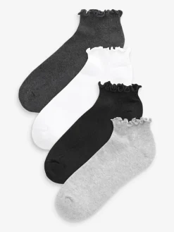 Next Monochrome Frill Top Cushion Sole Trainer Socks 4 Pack^Women Socks & Tights
