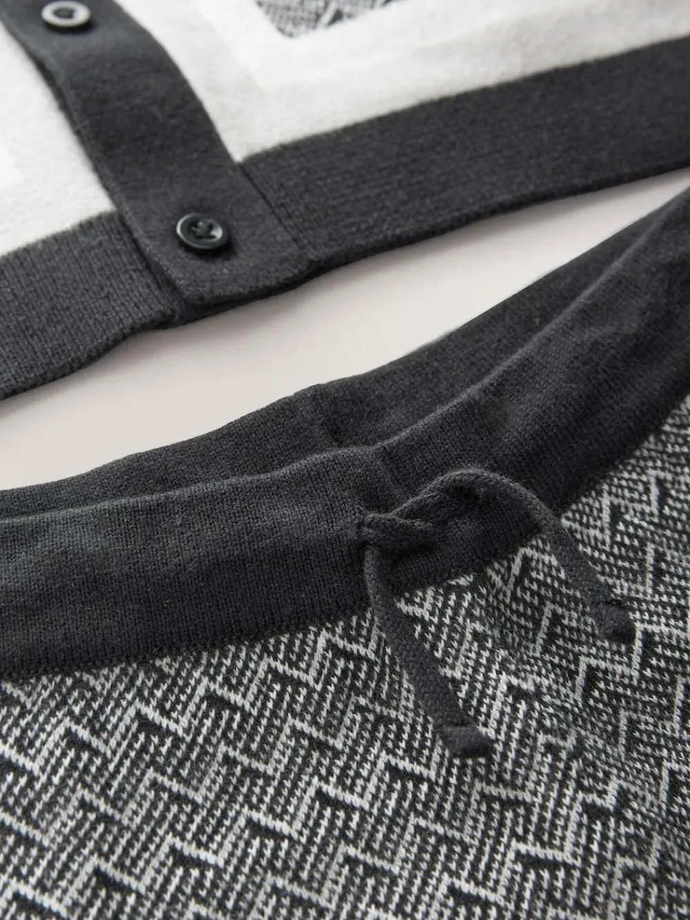 Sale Next Monochrome Geo Knitted Button Through Polo Shirt and Shorts Set (3-16yrs)