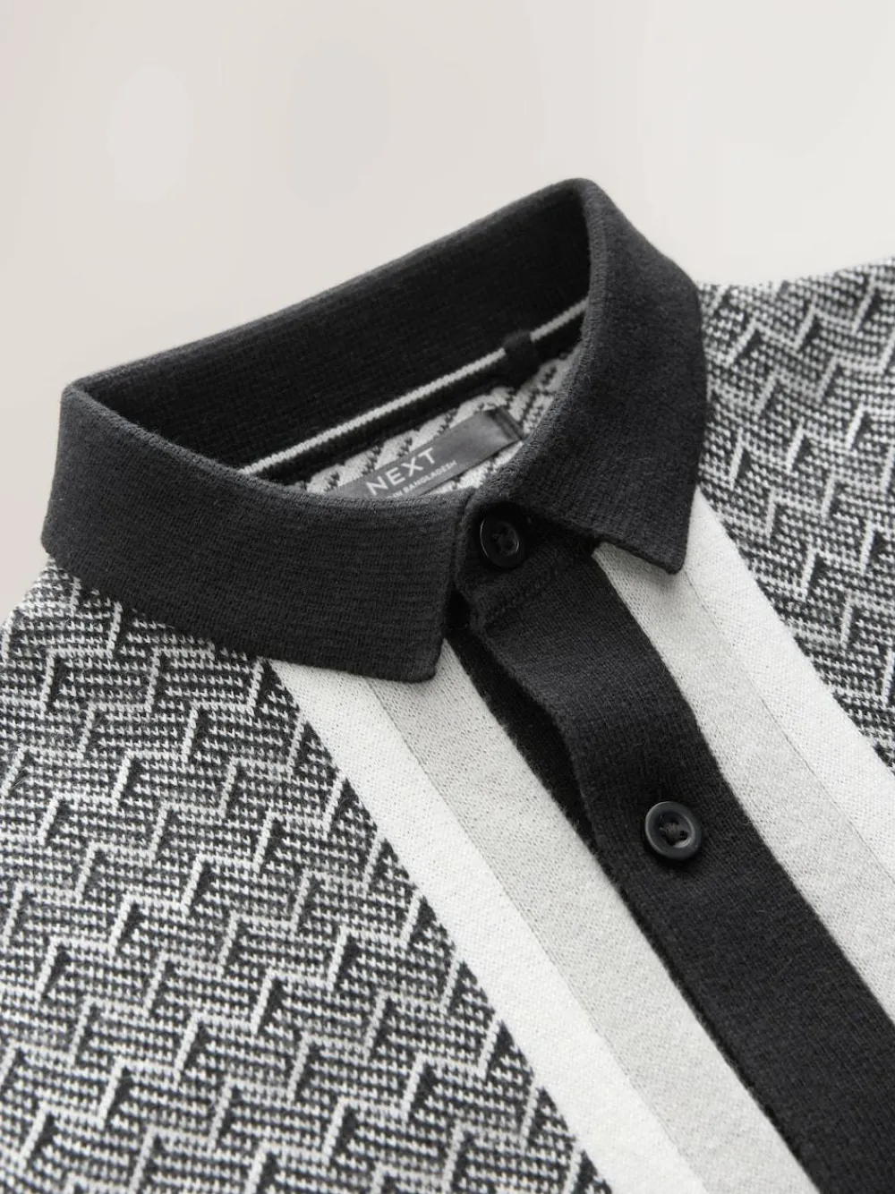 Sale Next Monochrome Geo Knitted Button Through Polo Shirt and Shorts Set (3-16yrs)