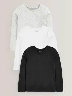 Outlet Next Monochrome Long Sleeve Basic T-Shirts 3 Pack (3-16yrs)