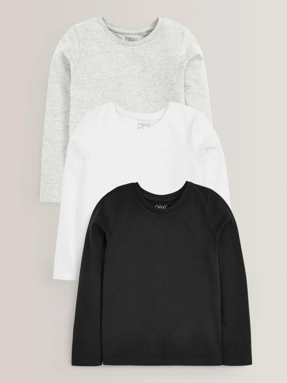 Outlet Next Monochrome Long Sleeve Basic T-Shirts 3 Pack (3-16yrs)