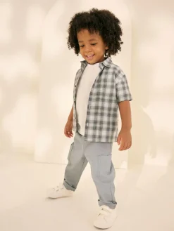 Outlet Next Monochrome Short Sleeves Boxy Fit Check 100% Cotton Shirt (3mths-7yrs)