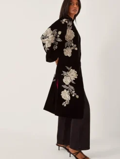 Monsoon Black Fia Floral Embroidered Velvet Kimono^Women Swimwear