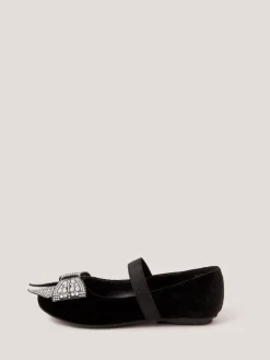 Monsoon Black Jewel Bow Velvet Ballet Flats^ Shoes