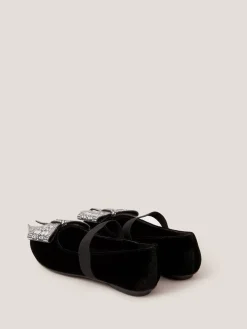 Monsoon Black Jewel Bow Velvet Ballet Flats^ Shoes