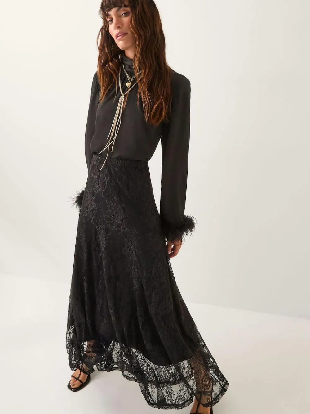 Monsoon Black Luna Lace Maxi Skirt^Women Skirts