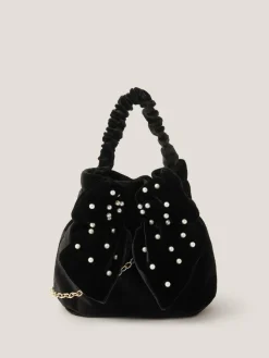 Monsoon Black Pearl Bow Velvet Bag^ Bags