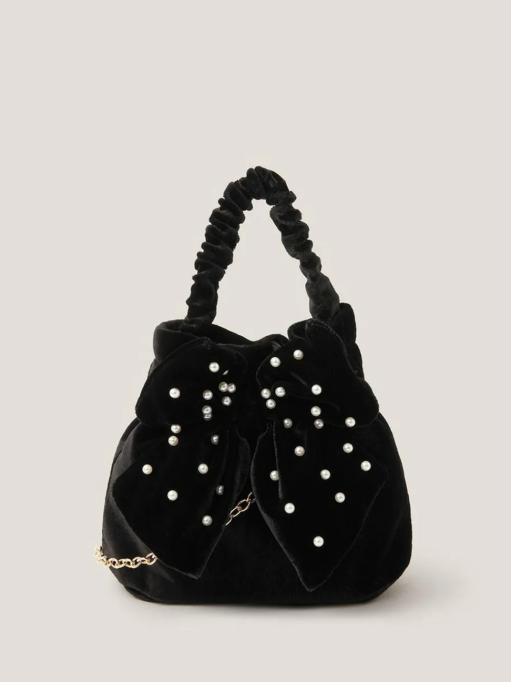 Monsoon Black Pearl Bow Velvet Bag^ Bags