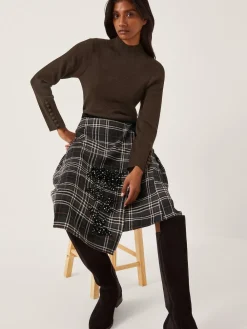 Monsoon Black Rue Embellished Tartan Wrap Midi Skirt^Women Skirts