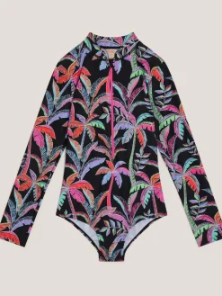 Best Monsoon Black Tropical UPF50+ Long Sleeve Swimsuit