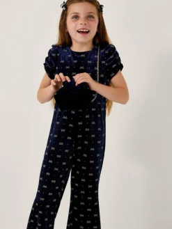 Monsoon Blue Bow Embellished Velvet Flare Jumpsuit^ Jumpsuits & Playsuits