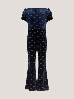 Monsoon Blue Bow Embellished Velvet Flare Jumpsuit^ Jumpsuits & Playsuits