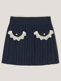 Sale Monsoon Blue Crochet Knit Pleated Skirt
