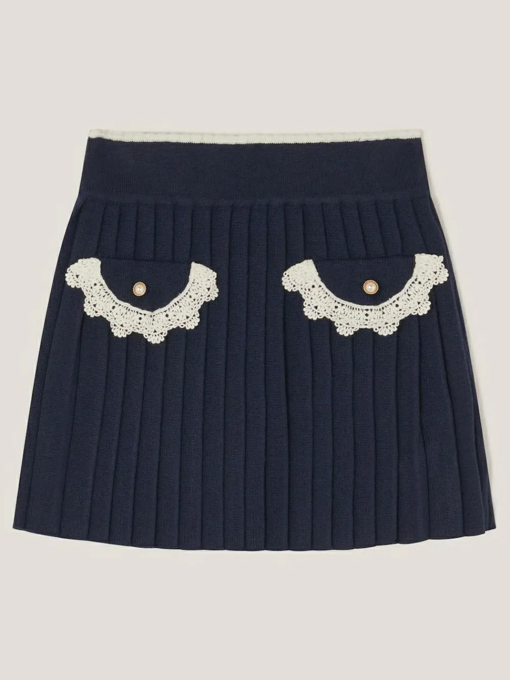 Sale Monsoon Blue Crochet Knit Pleated Skirt