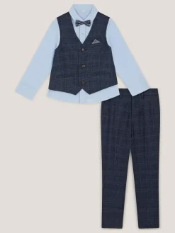 Monsoon Blue Four-Piece Oliver Check Suit^BOY Occasionwear|Suits & Vest