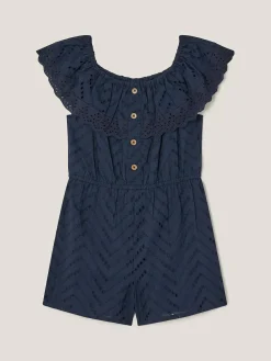 Monsoon Blue Frilly Broderie Playsuit^ Jumpsuits & Playsuits