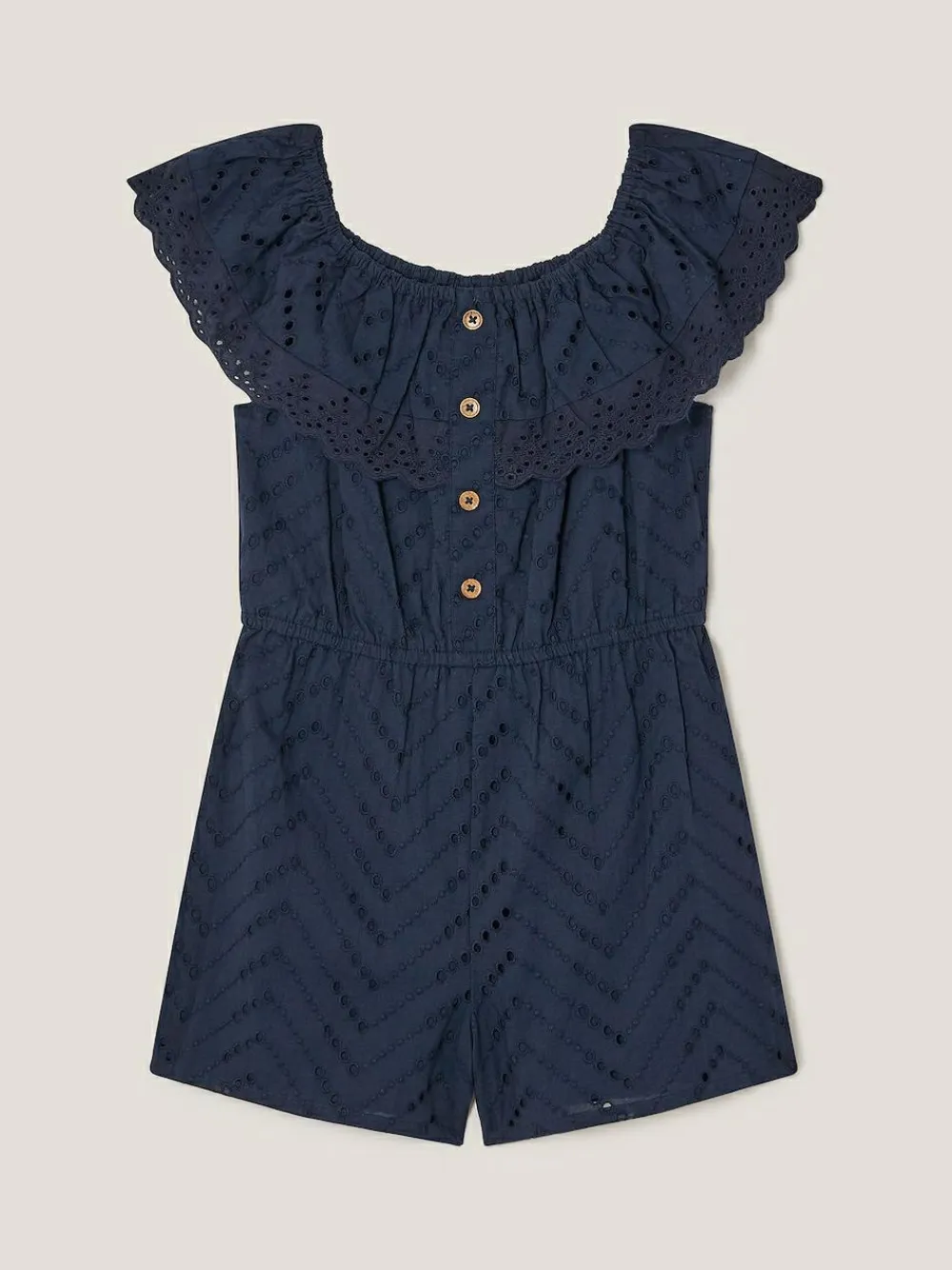 Monsoon Blue Frilly Broderie Playsuit^ Jumpsuits & Playsuits