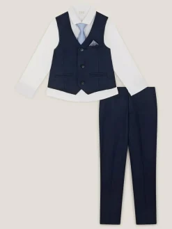 Monsoon Blue Harry 4-Piece Herringbone Suit with Tie^BOY Suits & Vest