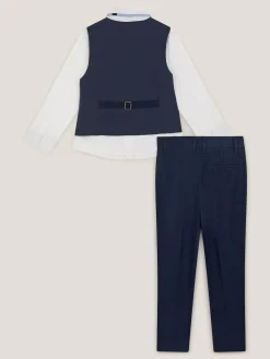 Monsoon Blue Harry 4-Piece Herringbone Suit with Tie^BOY Suits & Vest