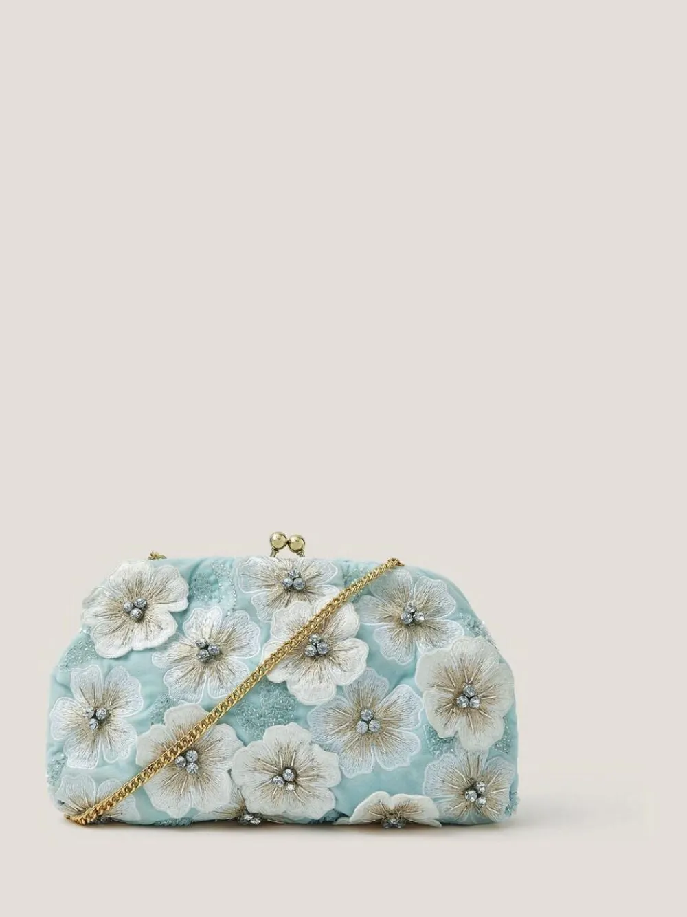 Monsoon Blue Mara Appliqué Flower Clutch^Women Purses