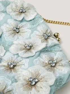 Monsoon Blue Mara Appliqué Flower Clutch^Women Purses