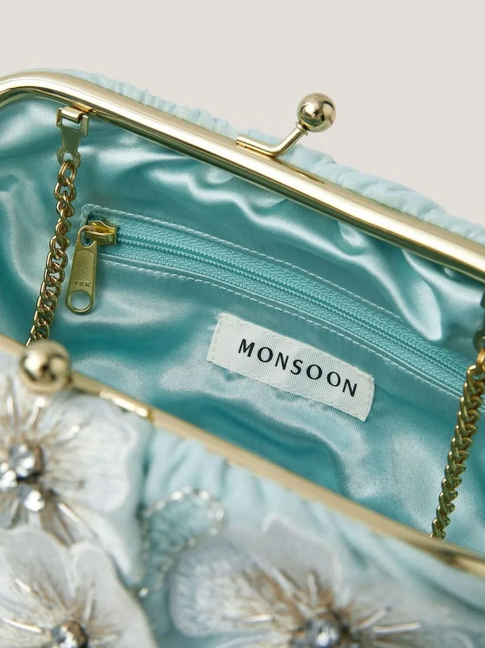 Monsoon Blue Mara Appliqué Flower Clutch^Women Purses