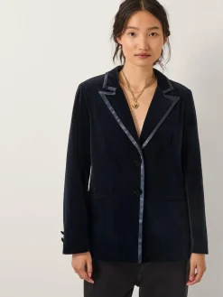 Best Monsoon Mila Single Breasted Velvet Blazer Blue