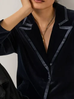 Best Monsoon Mila Single Breasted Velvet Blazer Blue