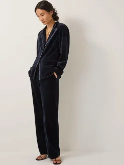 Best Monsoon Mila Single Breasted Velvet Blazer Blue