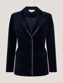 Best Monsoon Mila Single Breasted Velvet Blazer Blue