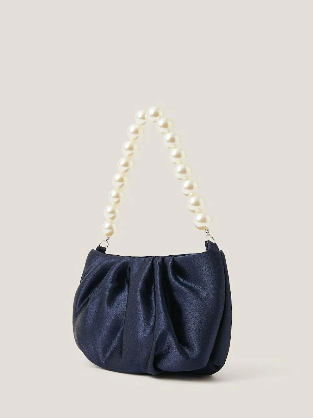 Hot Monsoon Blue Pearl Strap Satin Party Bag