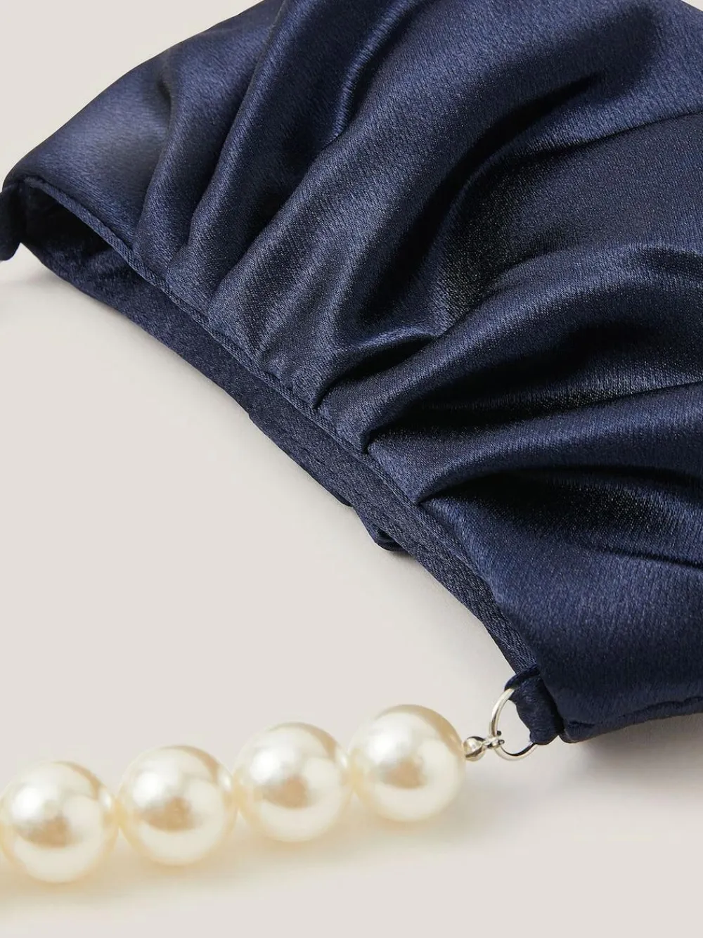 Hot Monsoon Blue Pearl Strap Satin Party Bag